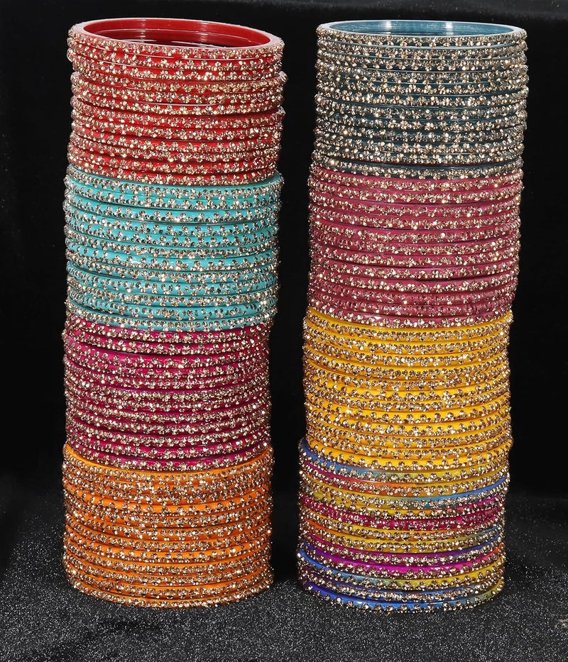 Lavazza مجموعة من 8 أساور زجاجية ملونة للنساء والفتيات | مجموعة أساور تقليدية | مجموعة أساور مصممة للحفلات/الاستخدام اليومي/الزفاف/المكتب | مجوهرات عصرية | تشودي زجاجية - مجموعة من 96 - Image 2