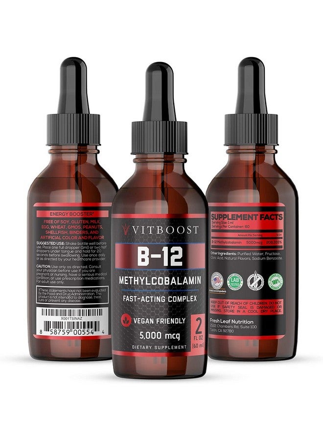 VITBOOST Vegan Liquid B12 Drops 60 X 5000 Mcg Extra Strength Raspberry Flavored Vitamin B12 Liquid Methylcobalamin Sublingual Supplement ; Designed To Maximize Absorption & Energy ; Gluten Free - Image 3