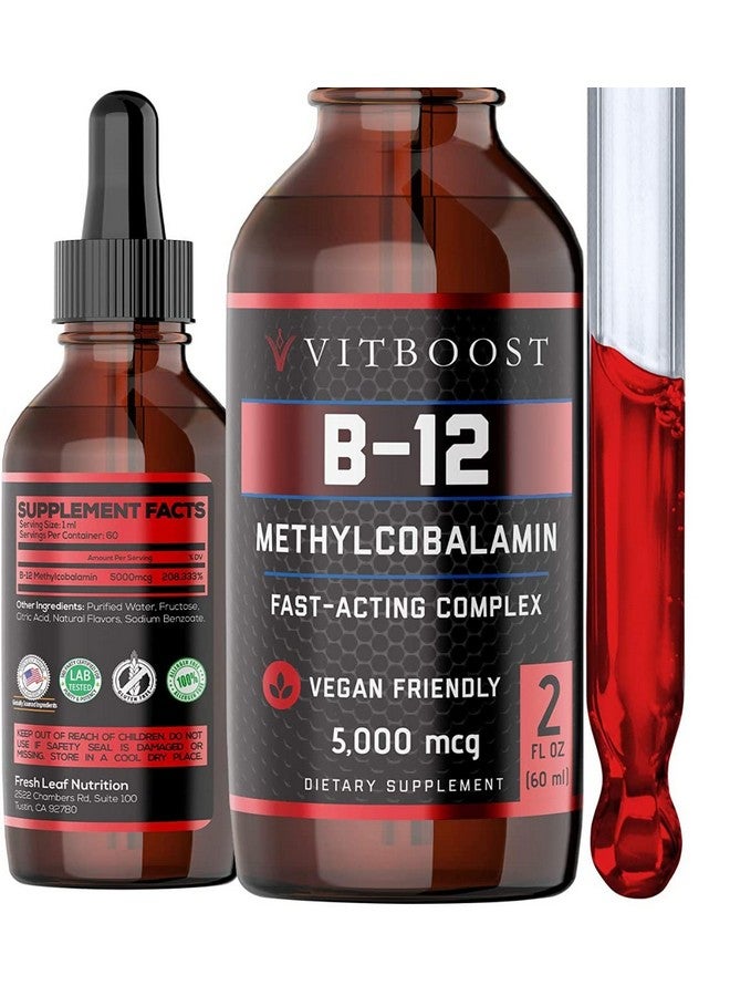 VITBOOST Vegan Liquid B12 Drops 60 X 5000 Mcg Extra Strength Raspberry Flavored Vitamin B12 Liquid Methylcobalamin Sublingual Supplement ; Designed To Maximize Absorption & Energy ; Gluten Free - Image 2