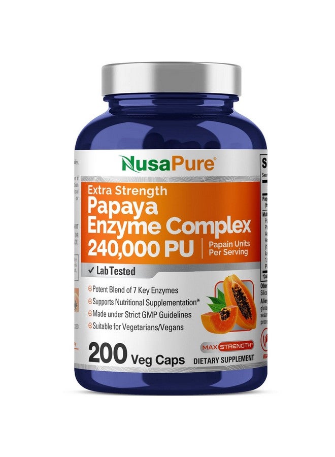 NusaPure Papaya Papain Enzyme Complex 240,000 PU - 200 Veggie Caps - 100% Vegetarian, Non-GMO - Image 1