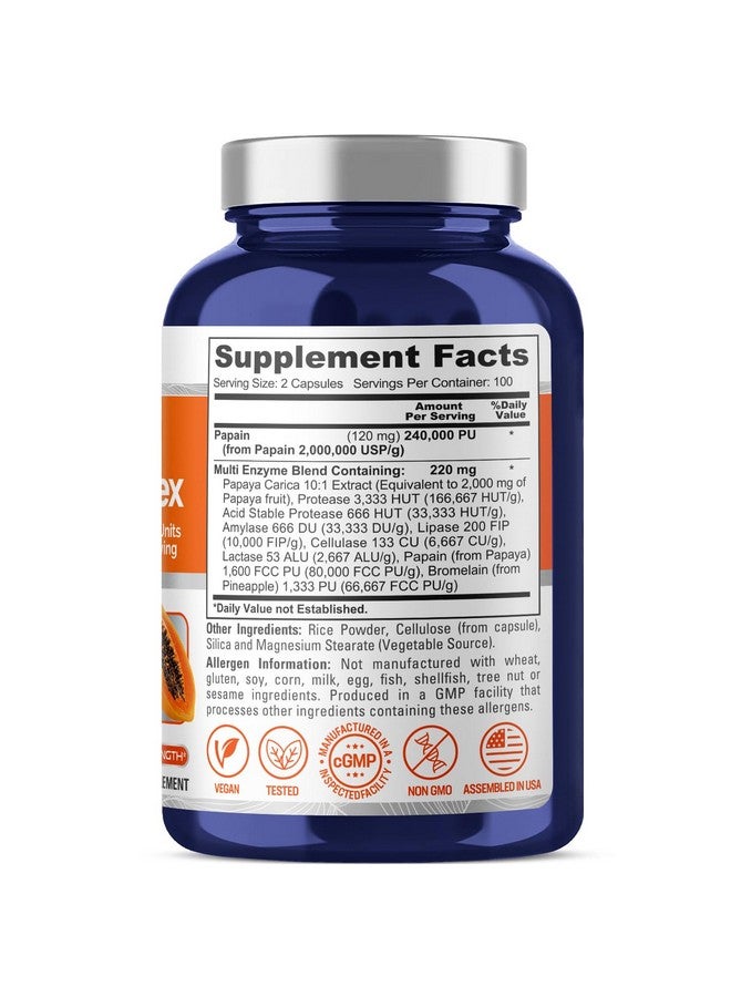 NusaPure Papaya Papain Enzyme Complex 240,000 PU - 200 Veggie Caps - 100% Vegetarian, Non-GMO - Image 2