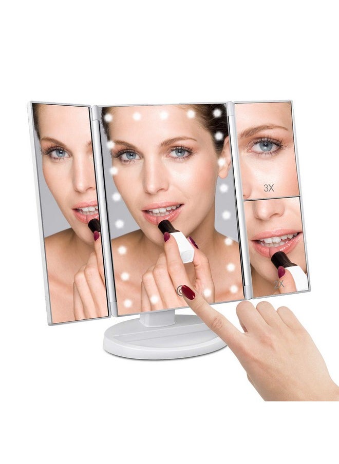 DeWEISN DeWEISN Tri-Fold Lighted Vanity Makeup Mirror with 21 LED Lights, Touch Screen and 3X/2X/1X Magnification Mirror, Two power Supply Mode Tabletop Makeup Mirror,Travel Cosmetic Mirror (White)  - Image 2
