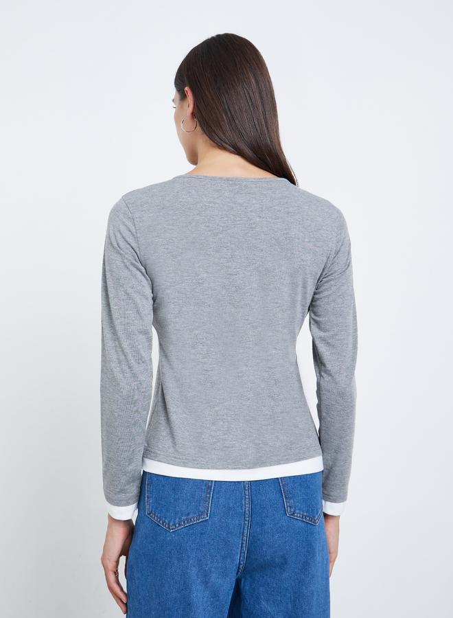 ستايلي تيشيرت مطرز بحواف متباينة - Image 4