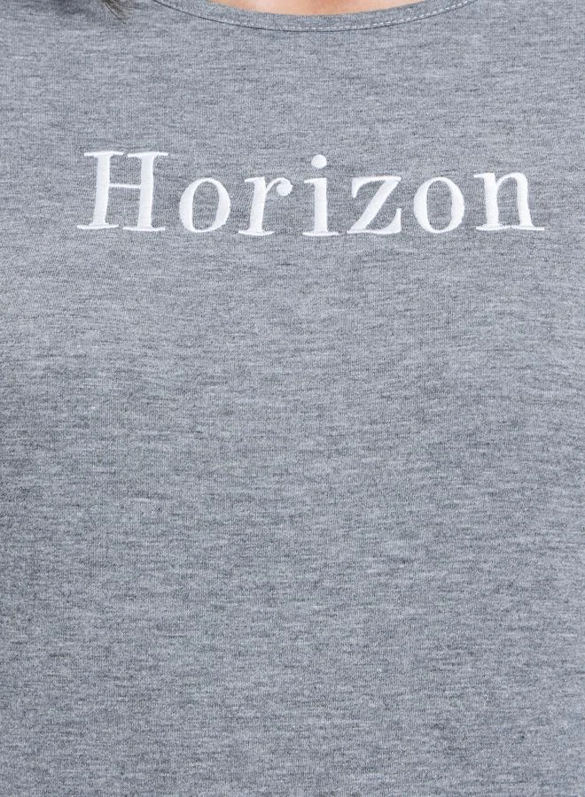 Styli Styli Grey Embroidered Contrast Trim Regular Fit T-Shirt