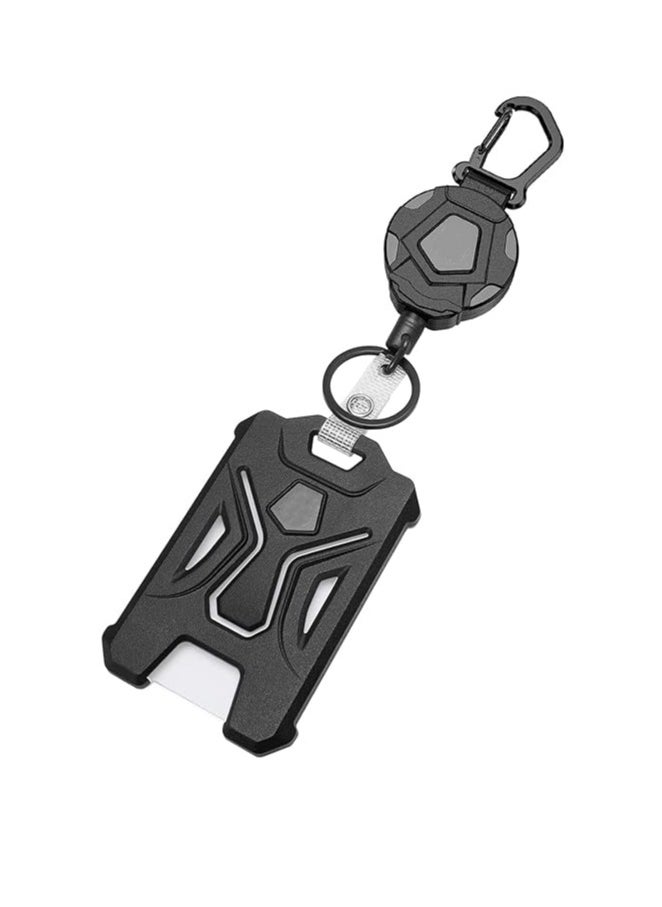 OUYoo OUYoo Retractable Badge Holder, Heavy Duty Carabiner Keychain, Tactical ID Card Holder with 31.5" Retractable Badge Reel（Black）  - Image 1