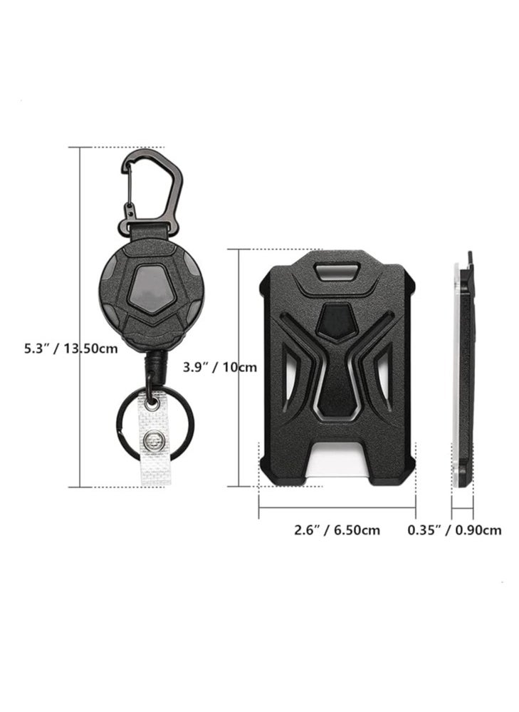 OUYoo OUYoo Retractable Badge Holder, Heavy Duty Carabiner Keychain, Tactical ID Card Holder with 31.5" Retractable Badge Reel（Black）  - Image 2