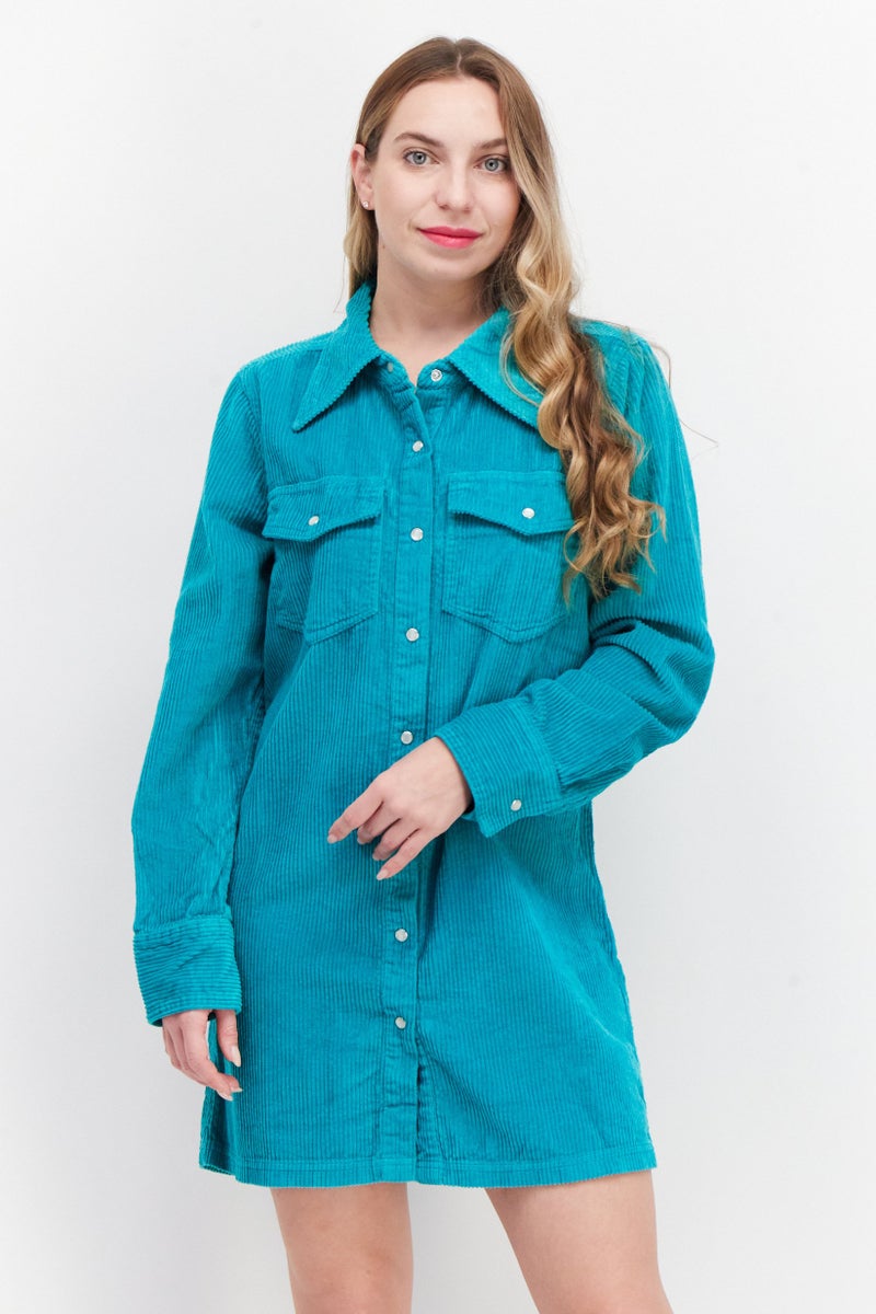RIVER ISLAND Women Plain Mini Shirt Dress, Green - Image 1