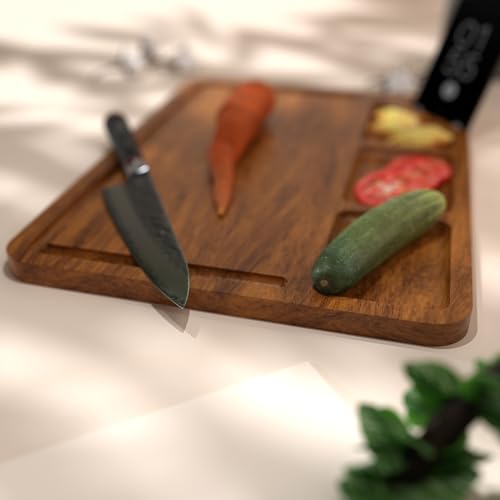 ETIQUETTE ART Sheesham Wood Chopping Board with Mobile Stand for Kitchen, Heavy Duty Sheesham Wood Cutting Board with Juice Groove, Bamboo Chopping Board for, Vegetables, Friuts - Image 4