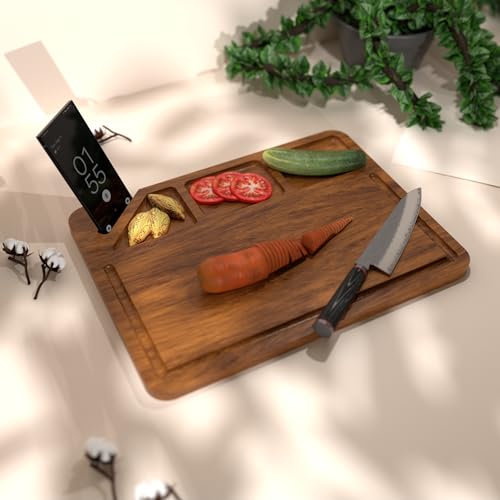 ETIQUETTE ART Sheesham Wood Chopping Board with Mobile Stand for Kitchen, Heavy Duty Sheesham Wood Cutting Board with Juice Groove, Bamboo Chopping Board for, Vegetables, Friuts - Image 1