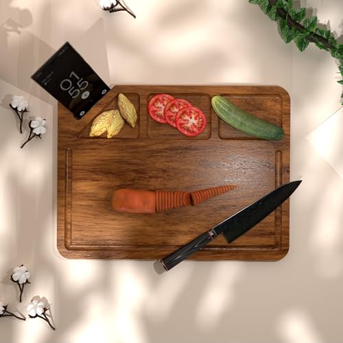 ETIQUETTE ART Sheesham Wood Chopping Board with Mobile Stand for Kitchen, Heavy Duty Sheesham Wood Cutting Board with Juice Groove, Bamboo Chopping Board for, Vegetables, Friuts - Image 2