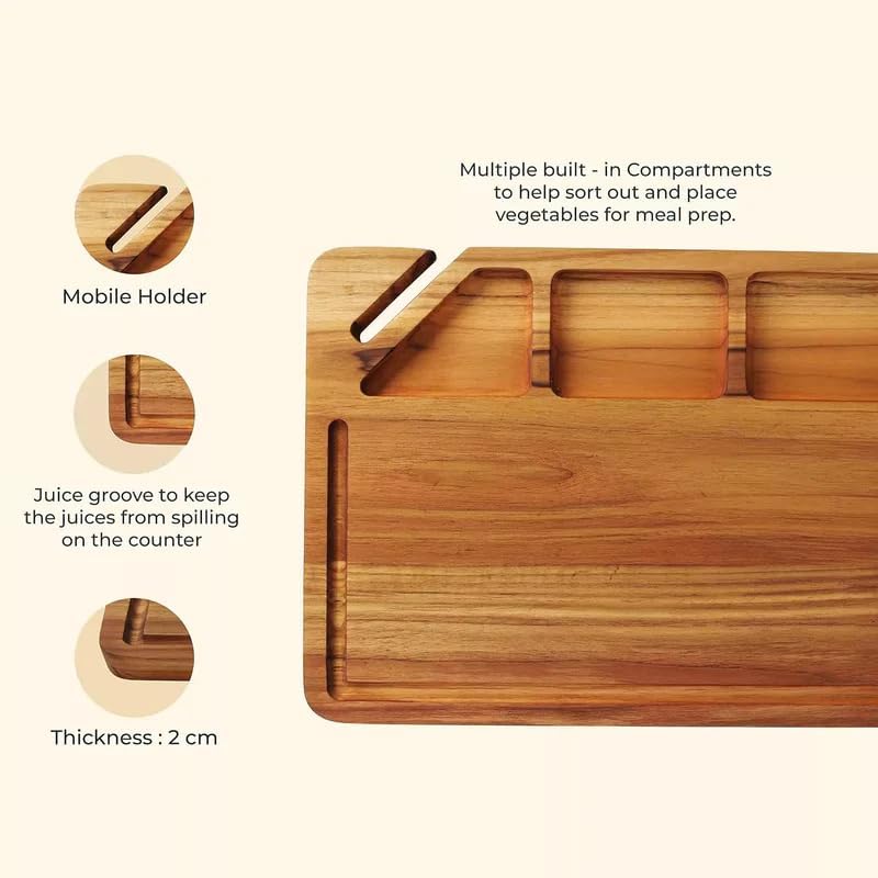 ETIQUETTE ART Sheesham Wood Chopping Board with Mobile Stand for Kitchen, Heavy Duty Sheesham Wood Cutting Board with Juice Groove, Bamboo Chopping Board for, Vegetables, Friuts - Image 3