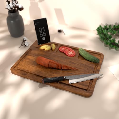 ETIQUETTE ART Sheesham Wood Chopping Board with Mobile Stand for Kitchen, Heavy Duty Sheesham Wood Cutting Board with Juice Groove, Bamboo Chopping Board for, Vegetables, Friuts - Image 5