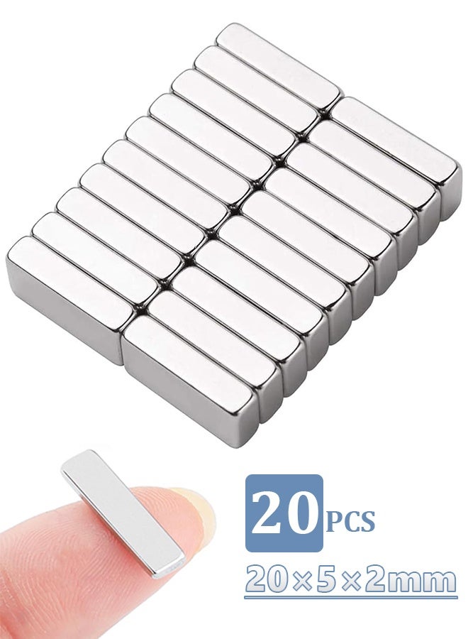 20PCS 20x5x2mm Neodymium Bar Magnets, Small Powerful Rare Earth Rectangle Magnets for Refrigerator Whiteboard Crafts Science Experiments Office Tool Storage - Image 1