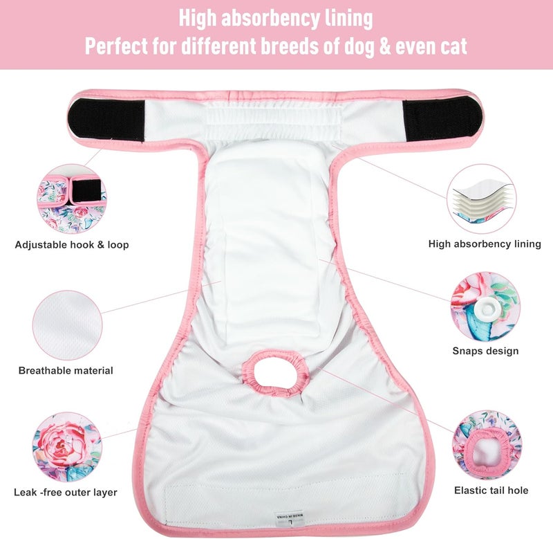 ZINGTERRA 3Pack Reusable Dog Diapers Female,Washable Diaper for Doggie,Highly Absorbent Dog Diaper,Adjustable Leakproof Puppy Girl Dog Diapers for Heat,Incontinence,Period Doggy Nappies S - Image 3