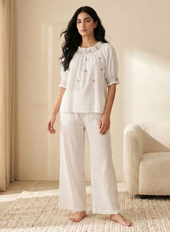 Splash FAV Pyjama Set Floral Accent Top & Trousers Cotton