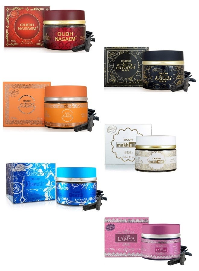 نبيل مجموعة من 6 قطع بخور نبيل للعود نسايم بلاك تاتش مي مخ ميخ زهور خواطر 60 جرام - Image 1