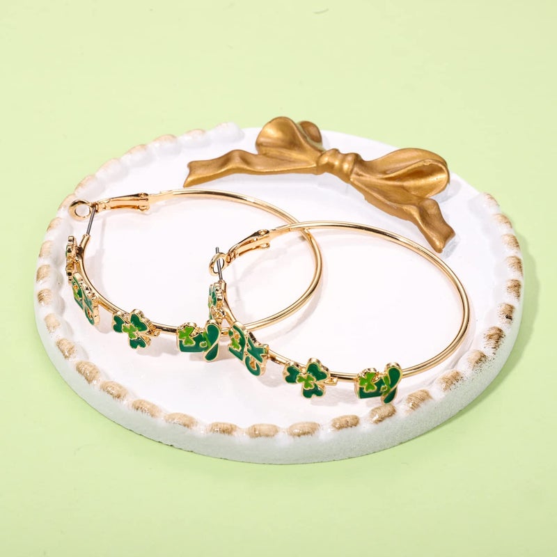 BVGA Holiday St Patrick's Day Hoop Earrings Shamrock Charm Earrings Festive Clover Luck Hat Leprechaun Funny Irish Hoop Earrings Jewelry Gift - Image 5