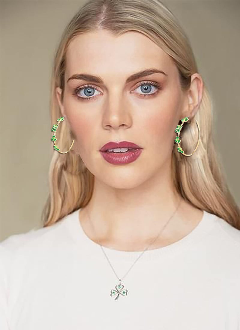BVGA Holiday St Patrick's Day Hoop Earrings Shamrock Charm Earrings Festive Clover Luck Hat Leprechaun Funny Irish Hoop Earrings Jewelry Gift - Image 2