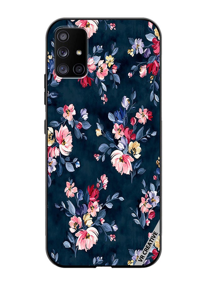 VR CREATIVE Protective Case Cover For Samsung Galaxy A51 5G A Navy Floral Print With Brightly Coloured Pink And Yellow Flowers On It Design Multicolour - Image 1