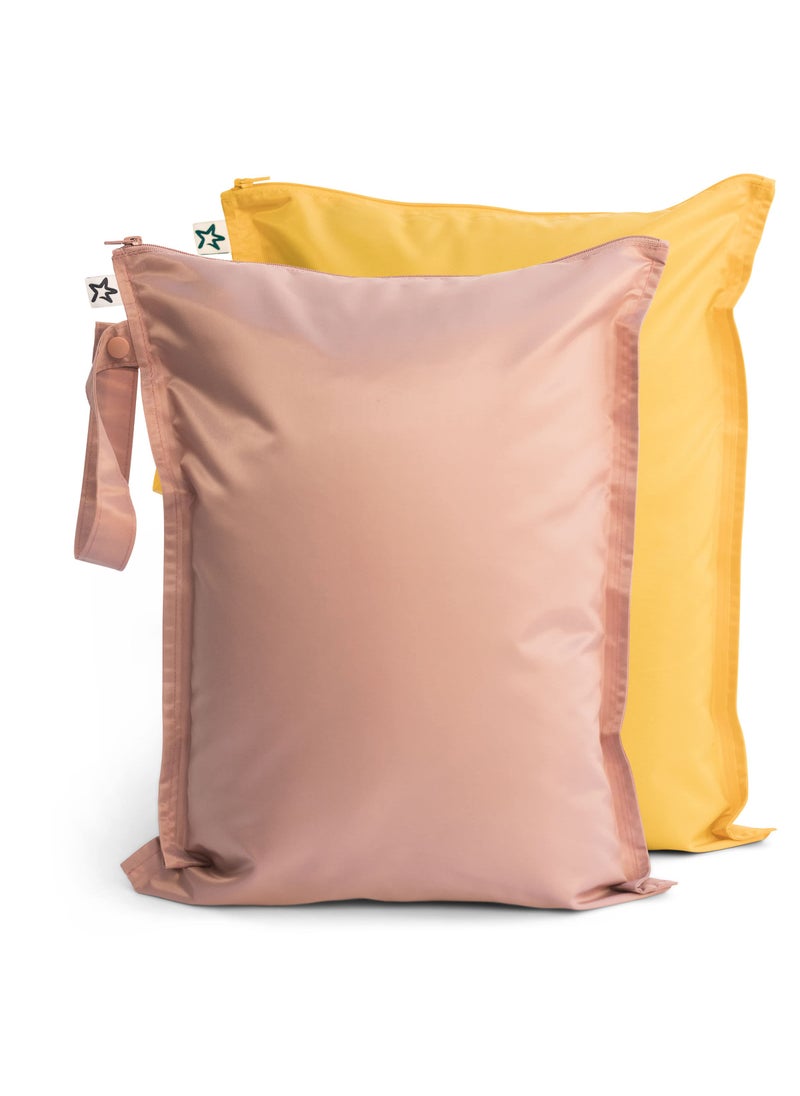 Tiny Twinkle Tiny Twinkle Mess-proof Wet Bags 2 Pack Waterproof and Washable Bag for Travel storage, Stroller, Daycare, Baby Diapers, Yoga, Beach, Pool, Wet Toddler Swimsuits (Taupe, Dandelion)  - Image 1