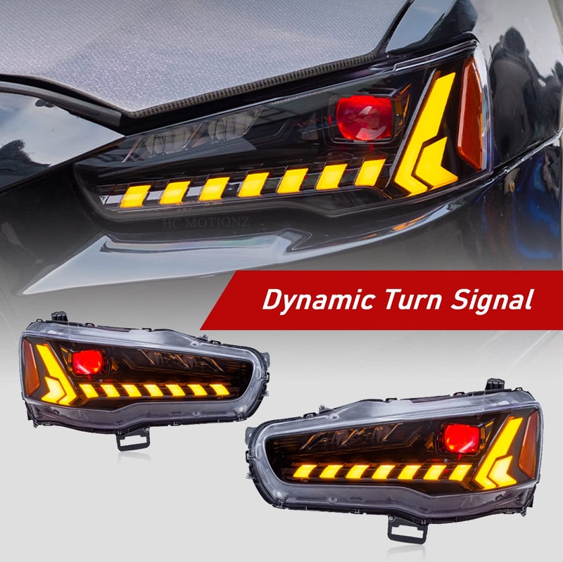 HCMOTIONZ HCmotion Headlights Assembly Fit for Mitsubishi Lancer & EVO X 2008 2009 2010 2011 2012 2013 2014 2015 2016 2017 2018 2019 2020 With DRL Start UP Animation Sequential Turn Signal (Clear) - Image 3