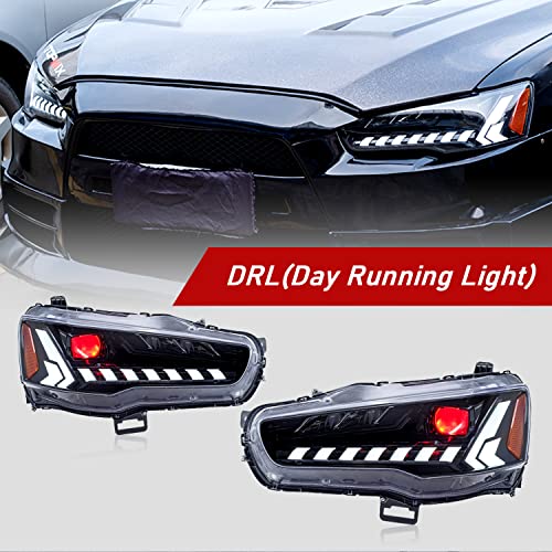 HCMOTIONZ HCmotion Headlights Assembly Fit for Mitsubishi Lancer & EVO X 2008 2009 2010 2011 2012 2013 2014 2015 2016 2017 2018 2019 2020 With DRL Start UP Animation Sequential Turn Signal (Clear) - Image 2