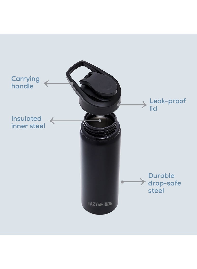 Eazy Kids Stainless Steel Sports Water Bottle - Black, 700 Ml  - Image 5
