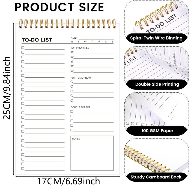Thboxes To Do List Notepad, 120 Pages 6.7x9.8" to Do List Notebook Undated Daily Planner Notepad with Task Checklist Home Office School Supplies - Image 3