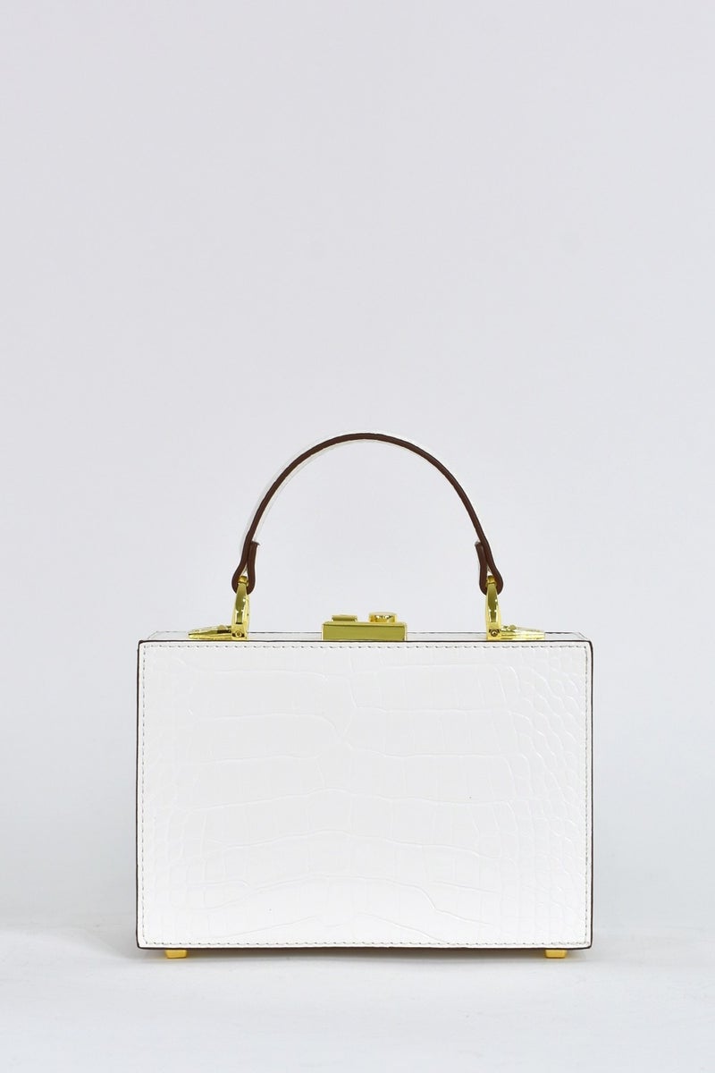 Elatae Women's Crocodile Pattern Evening Dress Daily Handbag with Shoulder Strap White 17441  - Image 1