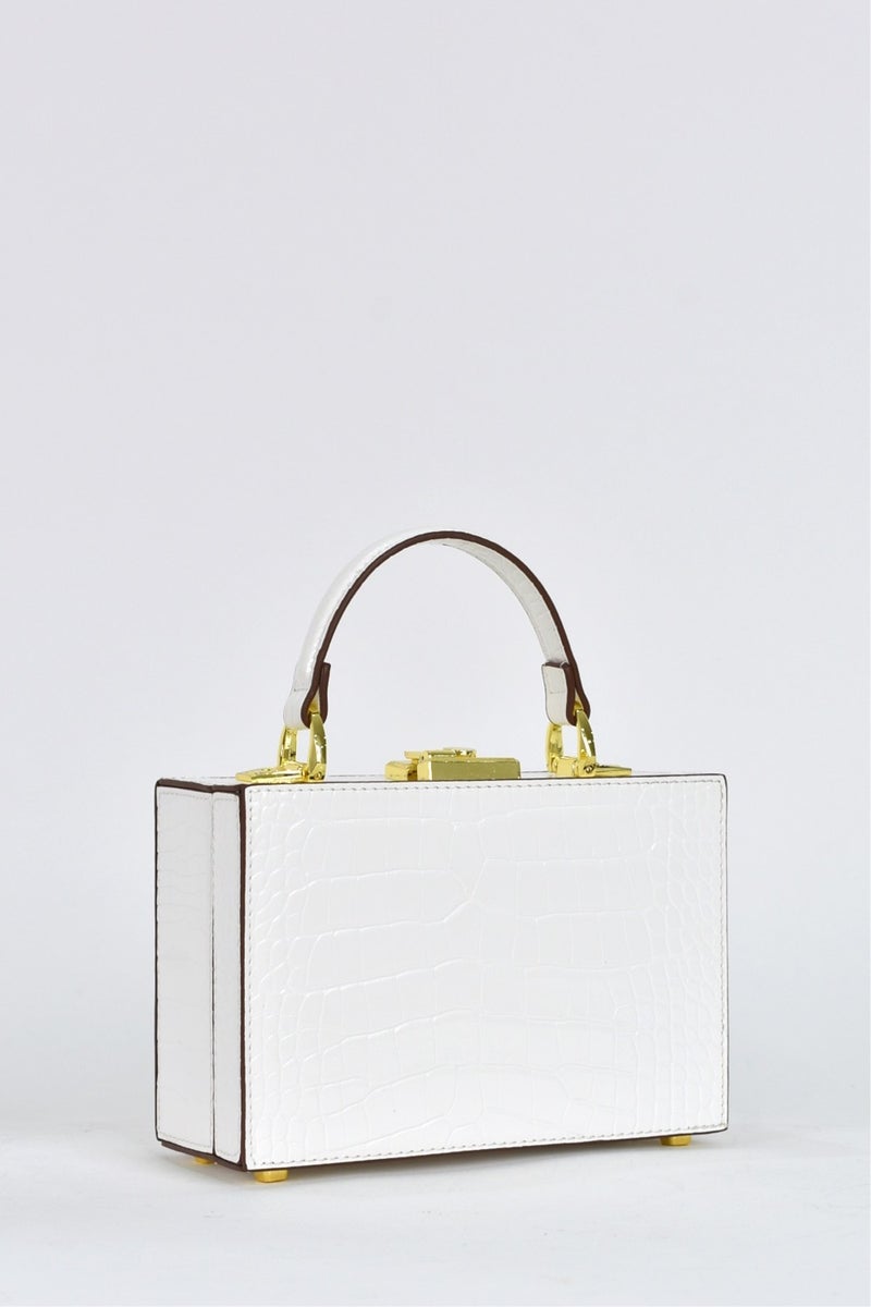 Elatae Women's Crocodile Pattern Evening Dress Daily Handbag with Shoulder Strap White 17441  - Image 5