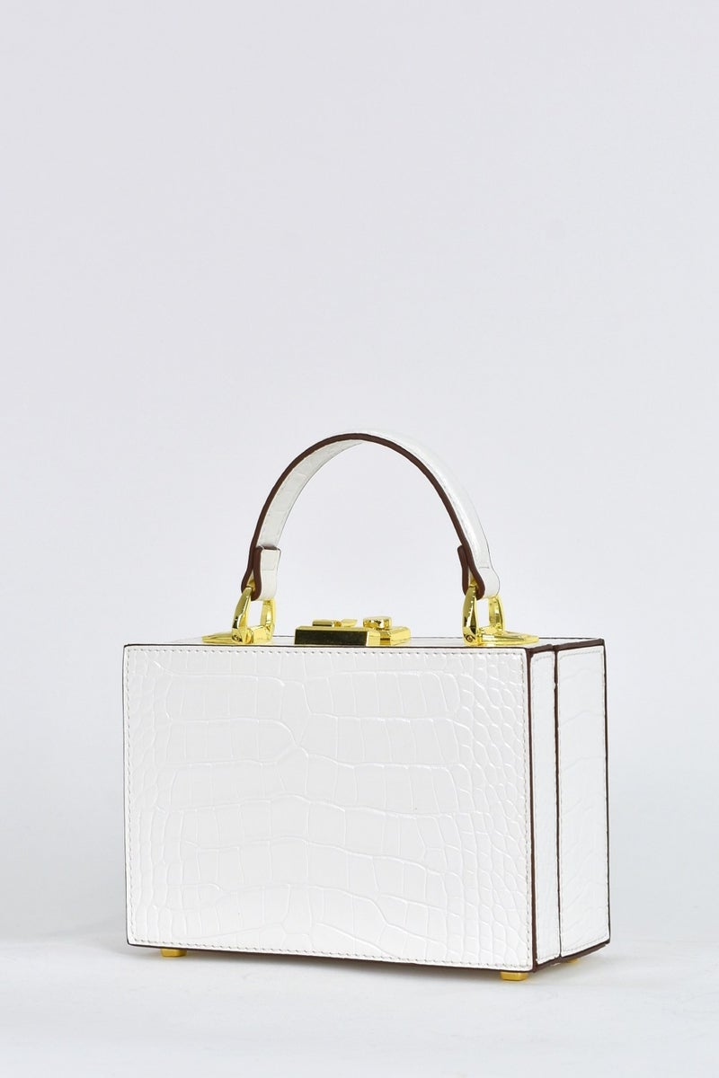 Elatae Women's Crocodile Pattern Evening Dress Daily Handbag with Shoulder Strap White 17441  - Image 3