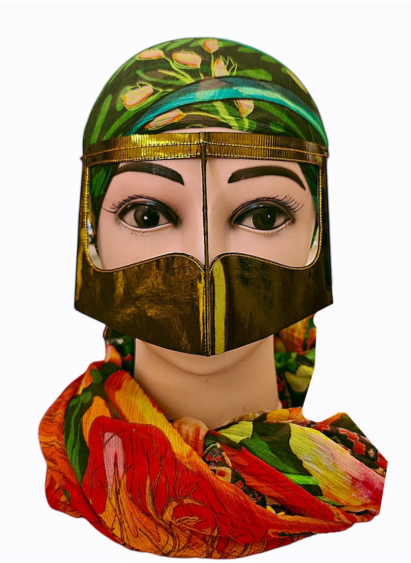 ماركة غير محددة قناع وجه برقع عربي تقليدي بلون أخضر معدني قطعتان  - Image 1