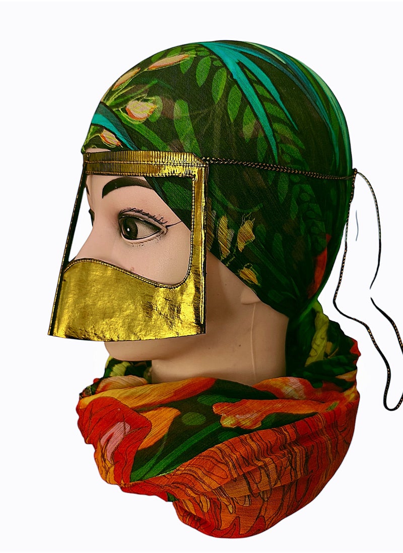 ماركة غير محددة قناع وجه برقع عربي تقليدي بلون أخضر معدني قطعتان  - Image 2