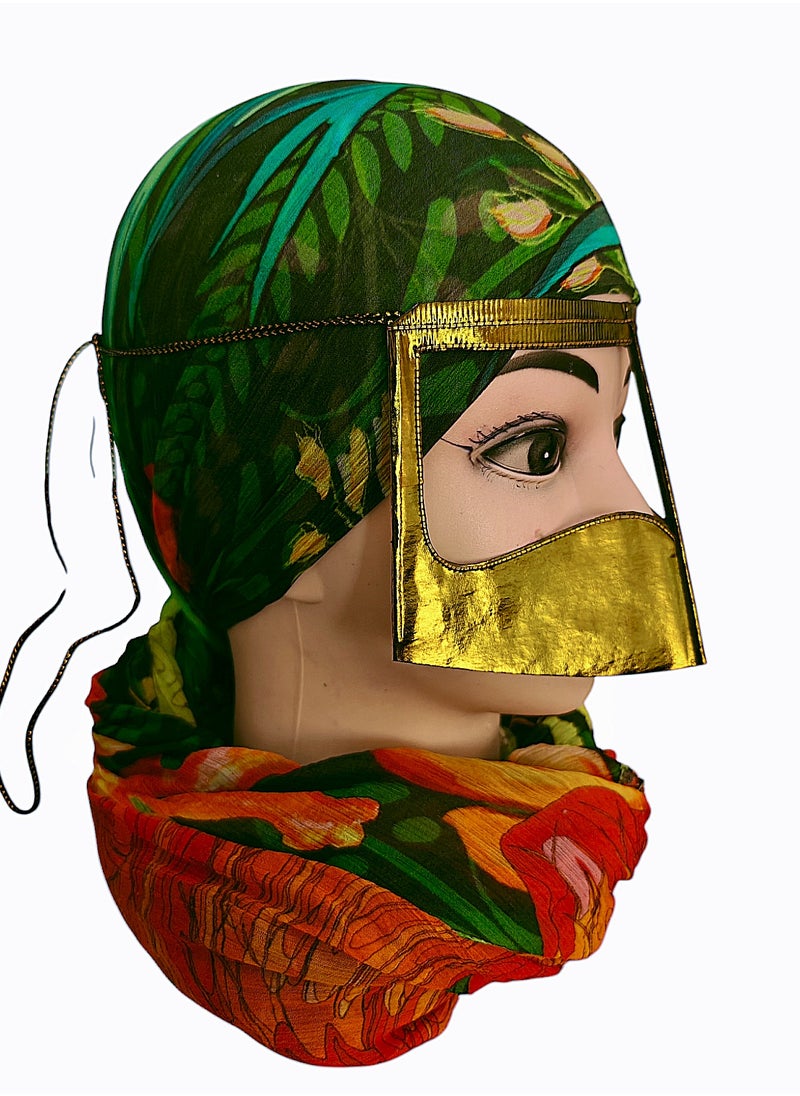ماركة غير محددة قناع وجه برقع عربي تقليدي بلون أخضر معدني قطعتان  - Image 3