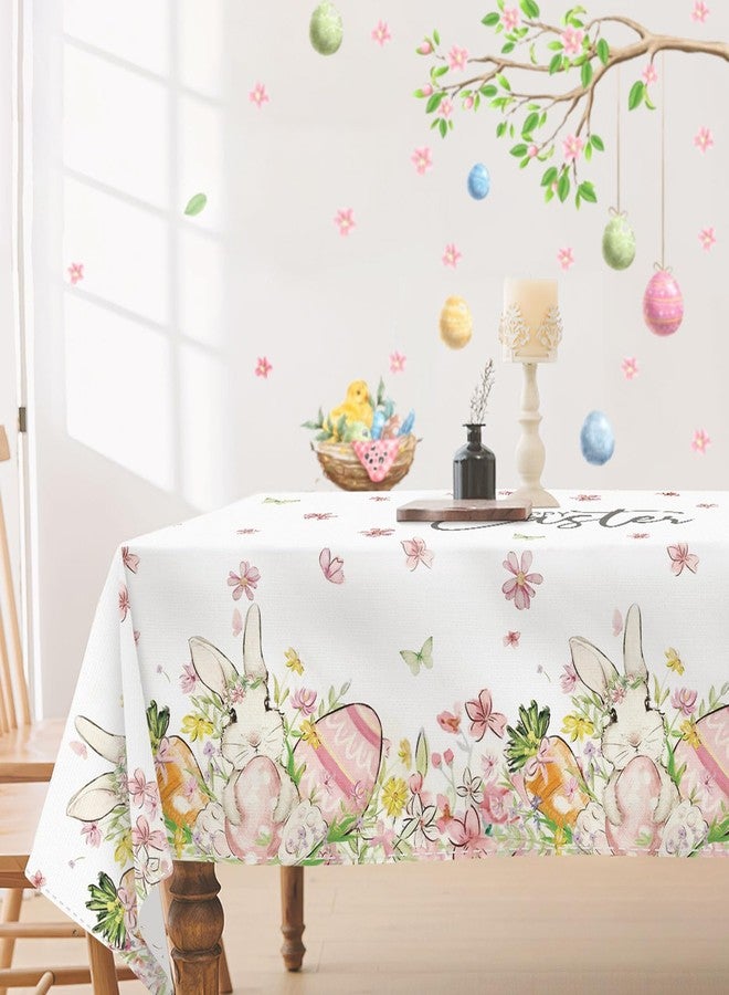 مفرش طاولة عيد الفصح من ديزينب، مقاس 60 × 120 بوصة، مزين برسومات أرنب وبيض وزهور، غطاء طاولة مستطيل قابل للغسل ومقاوم للبقع والتجاعيد، مثالي لتزيين حفلات الربيع والعطلات والنزهات والعشاء. - Image 2