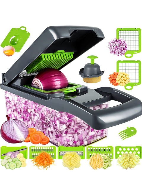 Vegetable Chopper Pro Onion Chopper Multifunctional 13 in 1 Food Chopper, Kitchen Vegetable Slicer Dicer Cutter Veggie Chopper With 8 Blades Carrot and Garlic Chopper With Container
