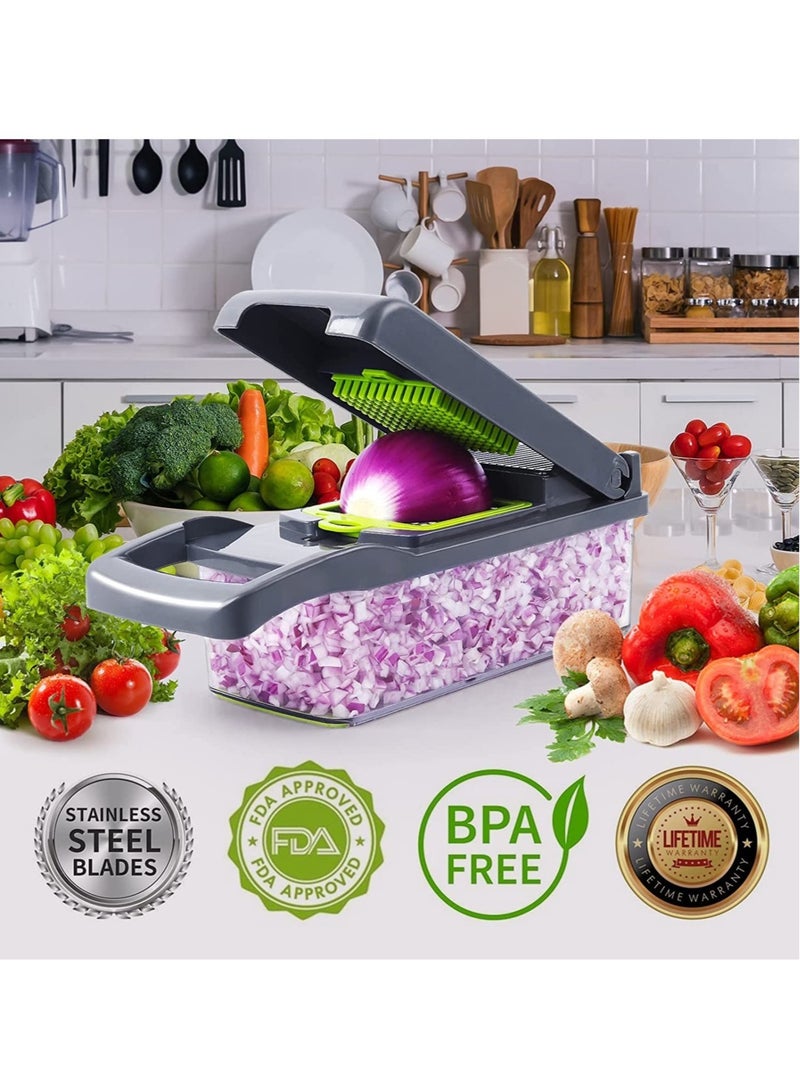 Vegetable Chopper Pro Onion Chopper Multifunctional 13 in 1 Food Chopper, Kitchen Vegetable Slicer Dicer Cutter Veggie Chopper With 8 Blades Carrot and Garlic Chopper With Container