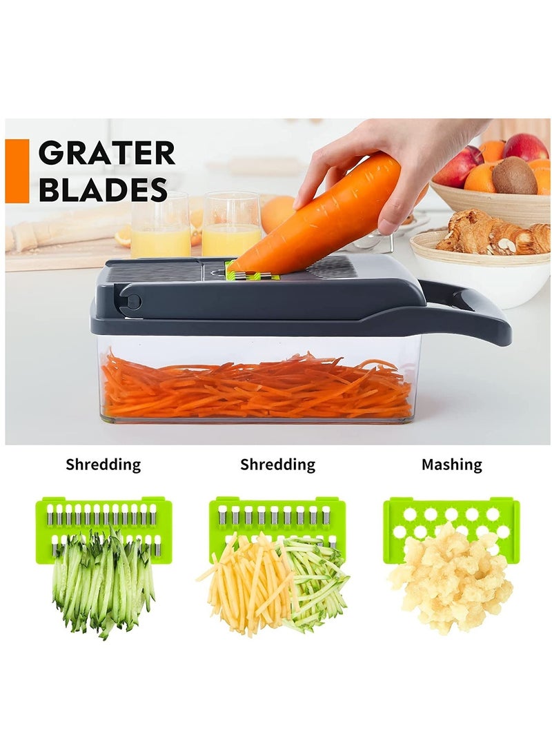 Vegetable Chopper Pro Onion Chopper Multifunctional 13 in 1 Food Chopper, Kitchen Vegetable Slicer Dicer Cutter Veggie Chopper With 8 Blades Carrot and Garlic Chopper With Container