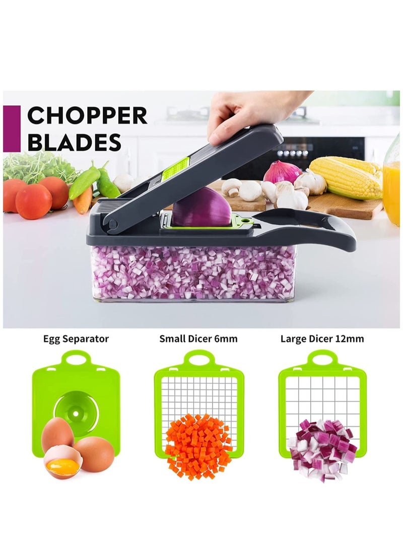 Vegetable Chopper Pro Onion Chopper Multifunctional 13 in 1 Food Chopper, Kitchen Vegetable Slicer Dicer Cutter Veggie Chopper With 8 Blades Carrot and Garlic Chopper With Container