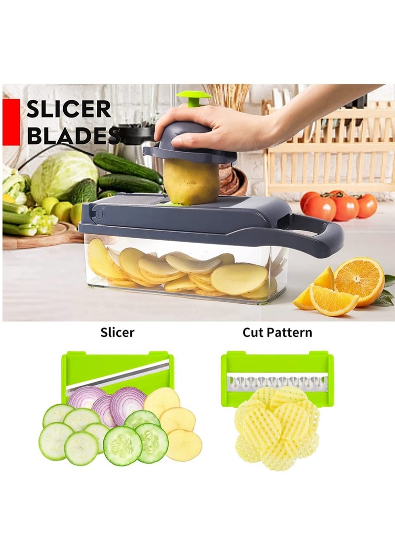 Vegetable Chopper Pro Onion Chopper Multifunctional 13 in 1 Food Chopper, Kitchen Vegetable Slicer Dicer Cutter Veggie Chopper With 8 Blades Carrot and Garlic Chopper With Container