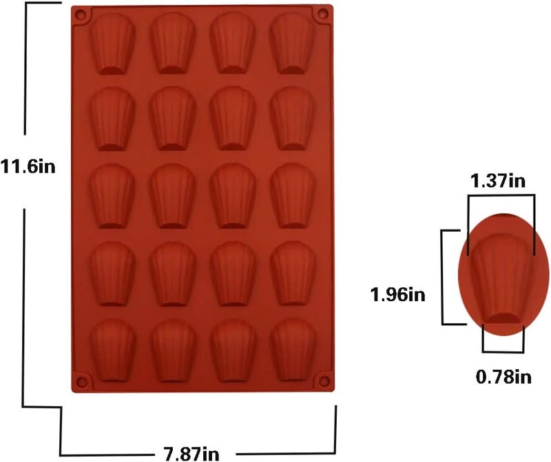 HYCSC 20 Cavity Madeleine Pan, 2Pcs Nonstick Silicone Madeleine Molds, Shell Shape Baking Cake Mold Pan (Brick Red) - Image 2