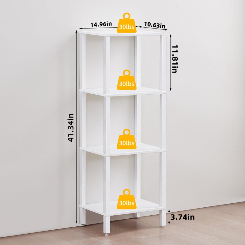 YUFAM 4 Tier Tall Wooden Bookshelf with Storage - Small White Bookcase for Small Spaces, Shelf for Living Room, Office, Bedroom, Kitchen - Industrial Modern Book Shelf - Image 2