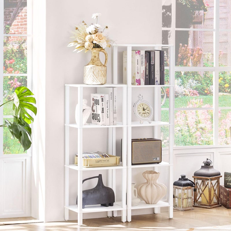 YUFAM 4 Tier Tall Wooden Bookshelf with Storage - Small White Bookcase for Small Spaces, Shelf for Living Room, Office, Bedroom, Kitchen - Industrial Modern Book Shelf - Image 4