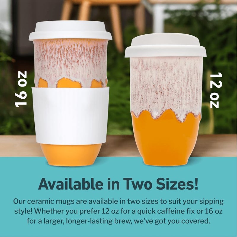 NOVA CERAMICS Ceramic Tumblerâ€“ Ceramic Travel Mug With Lid â€“ Microwave & Dishwasher Safe Coffee White & Orange Tumbler - Gifts For Women Men Him Her â€“ 16oz â€“ Grapefruit - Image 5