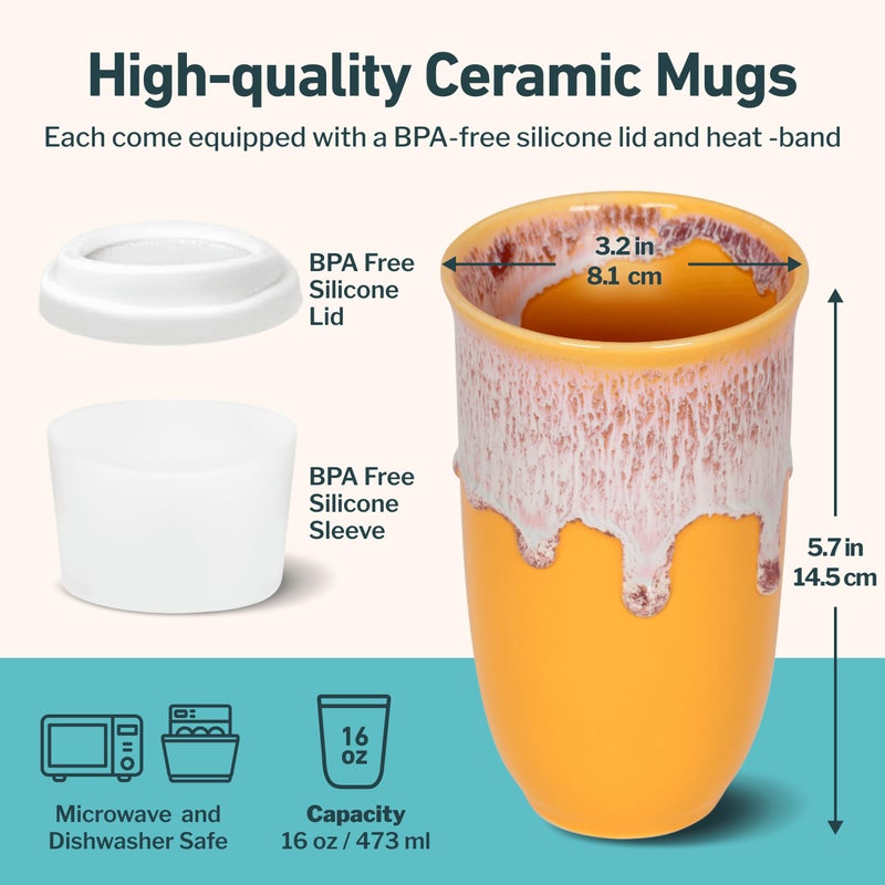 NOVA CERAMICS Ceramic Tumblerâ€“ Ceramic Travel Mug With Lid â€“ Microwave & Dishwasher Safe Coffee White & Orange Tumbler - Gifts For Women Men Him Her â€“ 16oz â€“ Grapefruit - Image 3