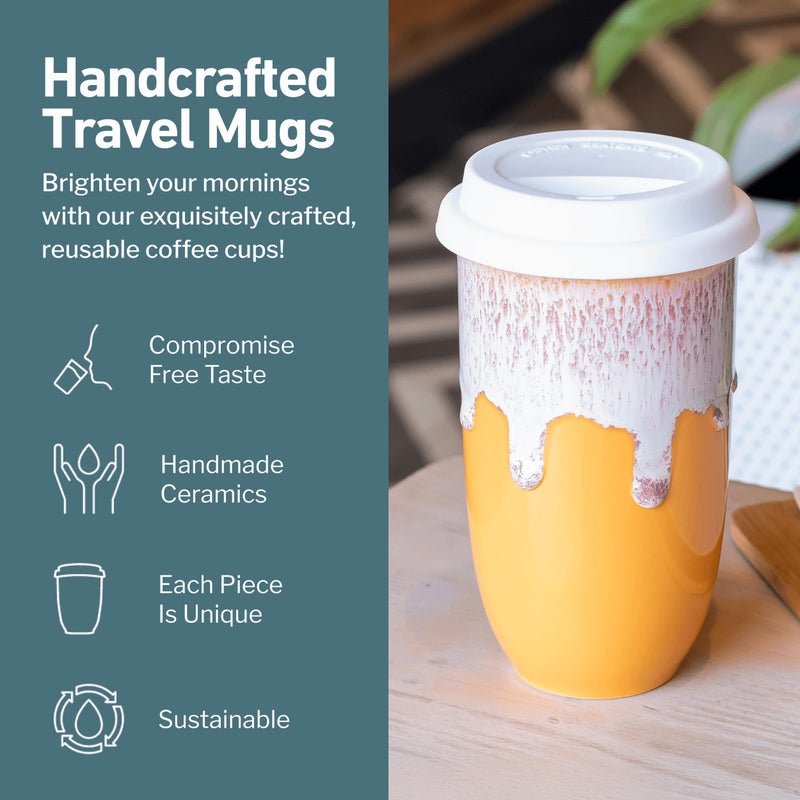NOVA CERAMICS Ceramic Tumblerâ€“ Ceramic Travel Mug With Lid â€“ Microwave & Dishwasher Safe Coffee White & Orange Tumbler - Gifts For Women Men Him Her â€“ 16oz â€“ Grapefruit - Image 2