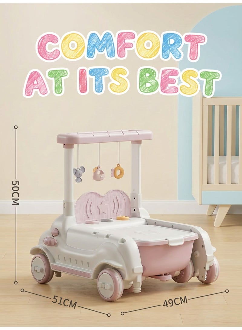 أم أكثر مشاية اطفال 3 في 1 للبنات لتعليم المشي - مشايه و دراجة ركوب مع موسيقى واضواء، سرعة وارتفاع قابل للتعديل، صندوق تخزين - هدية مثالية (وردي) - Image 2