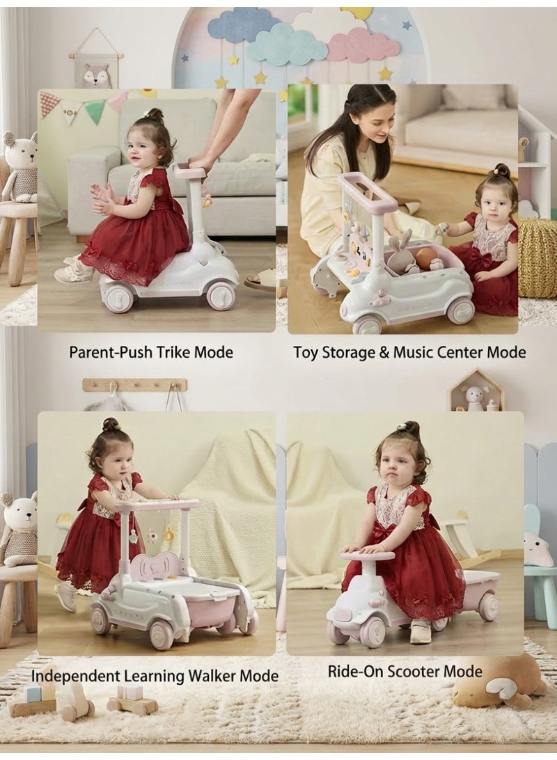 أم أكثر مشاية اطفال 3 في 1 للبنات لتعليم المشي - مشايه و دراجة ركوب مع موسيقى واضواء، سرعة وارتفاع قابل للتعديل، صندوق تخزين - هدية مثالية (وردي) - Image 3