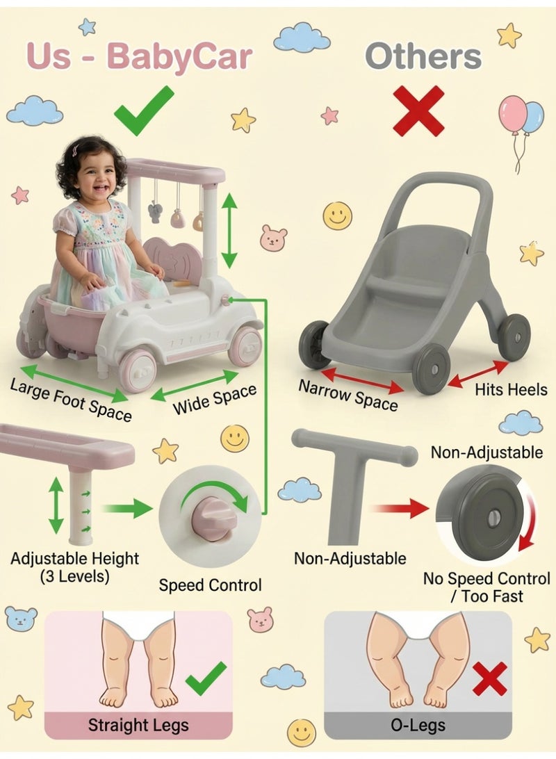 أم أكثر مشاية اطفال 3 في 1 للبنات لتعليم المشي - مشايه و دراجة ركوب مع موسيقى واضواء، سرعة وارتفاع قابل للتعديل، صندوق تخزين - هدية مثالية (وردي) - Image 4