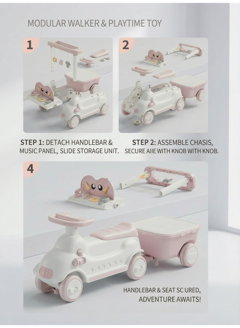 أم أكثر مشاية اطفال 3 في 1 للبنات لتعليم المشي - مشايه و دراجة ركوب مع موسيقى واضواء، سرعة وارتفاع قابل للتعديل، صندوق تخزين - هدية مثالية (وردي) - Image 5